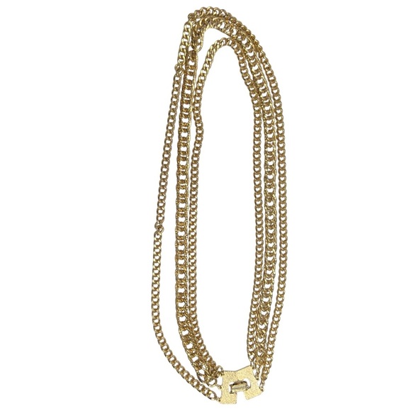 Chunky Gold Tone Curb Cuban Multi Chain Link Layered Necklace - Picture 4 of 7